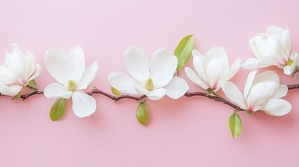 Magnolia Flowers Blooming on Pink Background