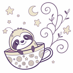 Happy Sloth Starry night SVG (in a teacup)