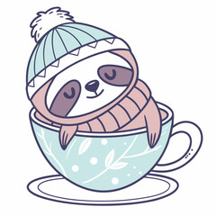 Happy Sloth Cozy winter SVG (in a teacup)