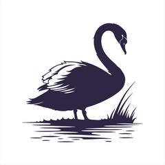 silhouette swan on white background