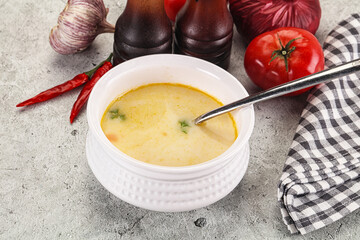 Salmon cream soup with vegetables