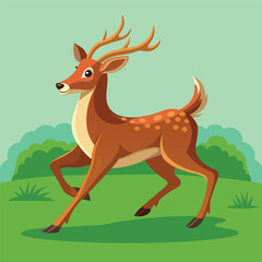 Illustration of a spotted deer running in a green field
