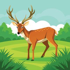 Obraz premium Cartoon illustration of a deer standing in a green field