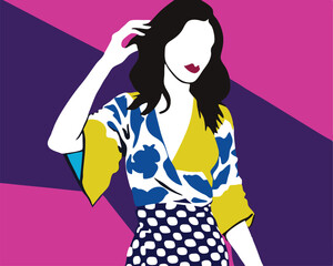 Illustration of woman sitting wearing jacket and crop top