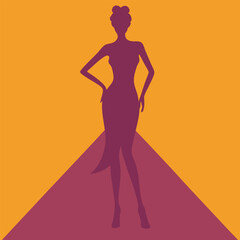 Silhouette of woman in suit with orange and purple design