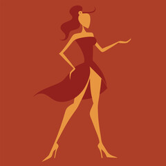 Silhouette of a woman in a dress on a runway background