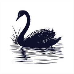 silhouette swan on white background