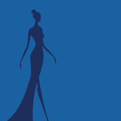 Silhouette of a woman in a dress on a blue background