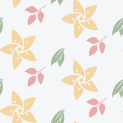 Minimal Seamless Floral Pattern with Green, Pink, and Yellow Leaves on White Background