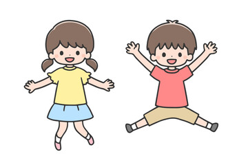 笑顔でジャンプする女の子と男の子