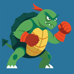 Illustration of an angry green cartoon turtle boxer pose
