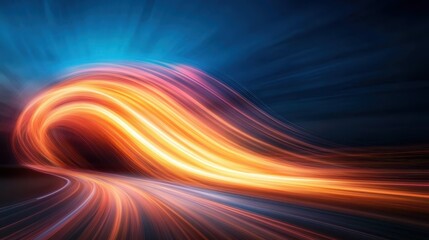 Obraz premium An abstract portrayal of dynamic light trails in vibrant colors evokes a sense of motion and energy, symbolizing change and innovation in a visually striking manner.