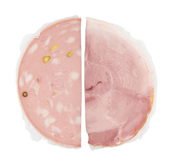 Smoked ham halves cut out isolated transparent background