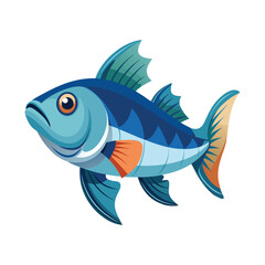 Illustration of a blue fish with orange and teal accents