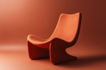 Minimalist terracotta lounge chair with sleek curves, symbolizing modern comfort and artistic design