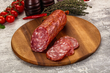 Italian pork Salchichon sausage with slices
