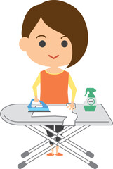 アイロンがけをしている女性のイメージイラスト