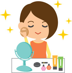 笑顔で化粧をしている女性のイメージイラスト