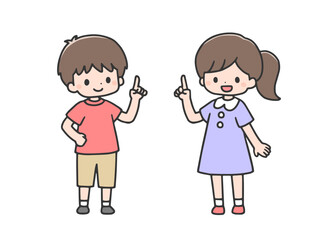 指差しポーズの男の子と女の子