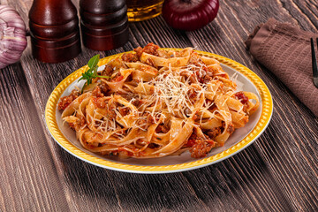 Italian pasta bolognese with beef minced meat