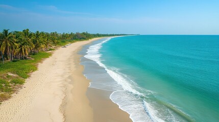 Fototapeta premium Pristine beach with turquoise water and palm trees
