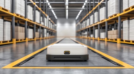 A logistics hub interior with cross-docking operations, automated guided vehicles (AGVs), and efficient material handling, symbolizing last-mile delivery and overall supply chain optimization.