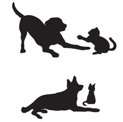 Flat design dog and cat silhouette set