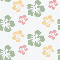 Minimal Seamless Floral Pattern with Green, Pink, and Yellow Leaves on White Background