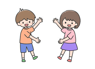 じゃーんと示すポーズの男の子と女の子