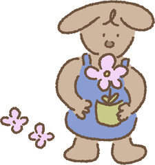 꽃을 들고 있는 가드너 강아지 캐릭터