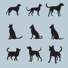 Dogs vector silhouettes bundle Set of various pose dog collection