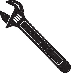 Simple black and white adjustable wrench icon, impactful graphic of an adjustable wrench in black and white.