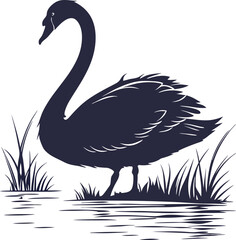 silhouette swan on white background