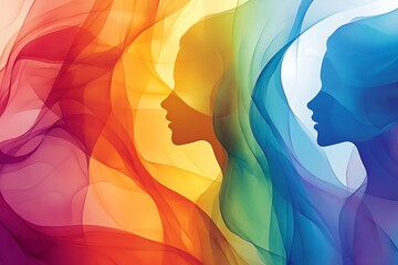 Colorful Abstract Waves Creating Silhouettes of Women Symbolizing Energy and Diversity