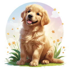 golden retriever puppy with flowers
