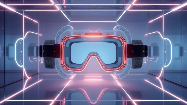 VR display in cloud interface layer | Futuristic mood with soft terminal glow and reflective glass