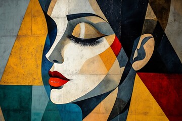 Powerful Female Figure Composed of Bold Geometric Shapes in Abstract Style
