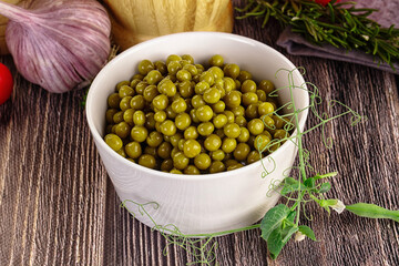 Sweet young canned green peas