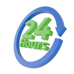 3d render shield icon with text 24 hours. concept of protection all the time. for health or anti virus