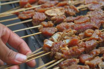 Raw beef satay, satay is a traditional food from Java, Indonesia.