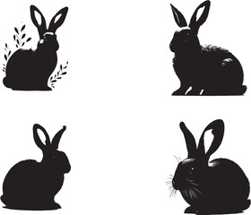 Fototapeta premium Silhouettes of Black rabbit in Various Poses