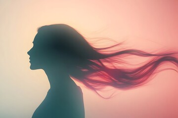 Minimalist Silhouette of Woman with Flowing Hair Representing Grace and Freedom