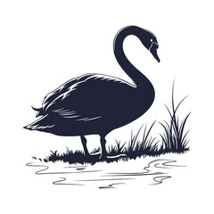 silhouette swan on white background