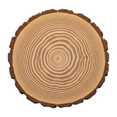 Fototapeta premium Close-up of tree trunk cross-section displaying growth rings and natural texture transparent PNG