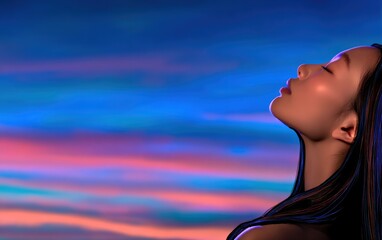 Woman gazing at colorful sky