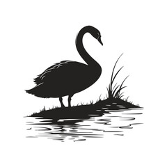 silhouette swan on white background