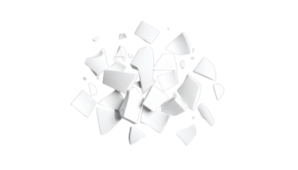 Abstract white fragments explosion isolated on transparent background