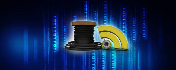 3d rendering Fiber optical cable detail with 5G wifi
