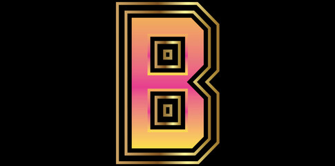 Gradient Alphabet B Isolated On Black Background, Alphabet B Font Text Design Vector Illustration.	