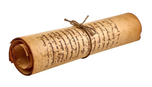 Ancient rolled scroll with text